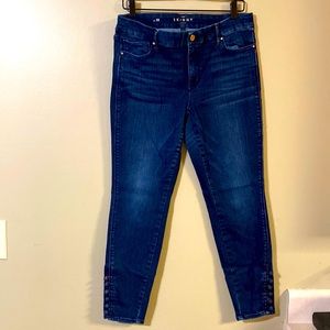 WHBM Dark Rinse Skinny Ankle Jean with Button Detail at Ankle